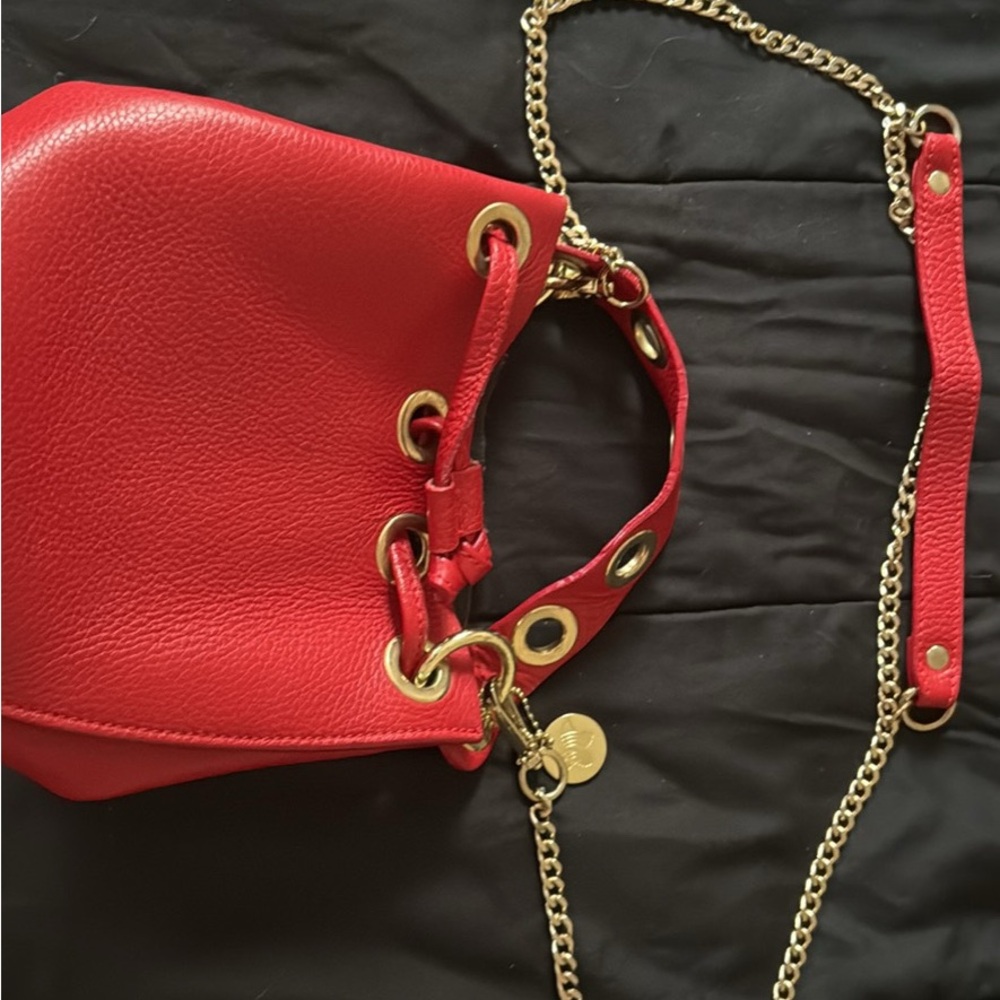 Laura Di Maggio red leather bucket bag